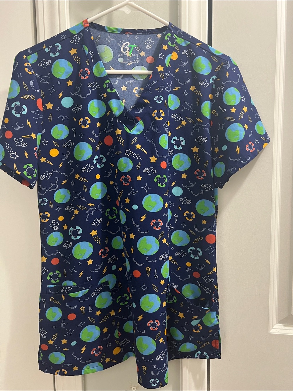 GT Scrub Top - Navy Space Print